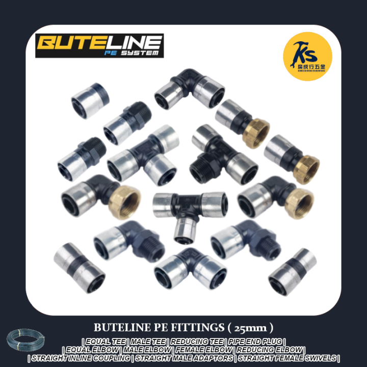 Buteline Pe Fittings Mm Equal Tee Male Tee Reducing Tee Pipe End Plug Equal Elbow