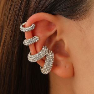 BINOCUL Golded C Shape Ear Cuff Copper Crystal No Piercing Earrings Simple Metal C-shaped Ear Clip Women