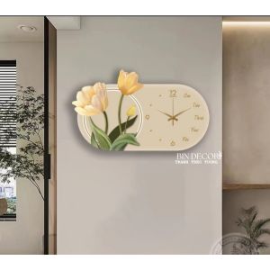 (ẢNH CHỤP) Tranh đồng hồ đèn led hoa tulip 20 trang trí decor quà tặng kèm đinh