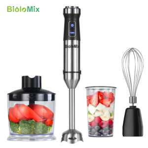 BioloMix Electronic MultiFunction Hand Blender 4 in 1 Hand Blender Hand Mixer with 6 Speed Food Processor Grinder Chopper & Whisk Stick Blender