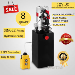 8 Quart Single Acting Hydraulic Pump 12V Dump Trailer Metal Reservoir Lift for Dump Truck Forklift Stacker Car lift Boarding Bridge
