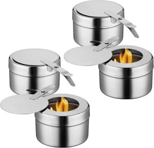 4Pcs Stainless Steel Stove Holder with Cover for Buffets Barbecue Camping and Outdoor Cooking - 6.10X3.54X2.32Inch Silver