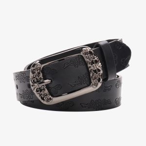 XIJIBAN Antique Metal Buckle Embossed PU Leather Belt Adjustable Alloy Pin Buckle Decorative Waist Strap Retro Faux Leather Carved Buckle Waist Belt For Men Women