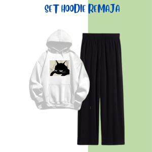 Baju Setelan Wanita Remaja Dapat 2 Pcs Hoodie Dan Celana Lazy Cat