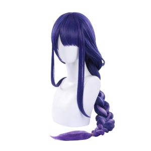 Genshin Impact Raiden Shogun Cosplay Wig 90cm Purple Hair Raiden Ei Beelzebul for Women Role Play