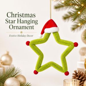 JAYQQ Fuzzy Grinch Star Christmas Tree Topper with Hat Creative Christmas Decoration Creative Hanging Christmas Ornament Bedroom Decor