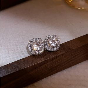 Square Zircon Earrings Korean Fashion Elegant Simple Earring Women Accessories Jewelry for Girls