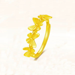 แหวนชุบทองเหลือง ลายผีเสื้อ เครื่องประดับ ปรับขนาดตามนิ้วตัวเองได้ ชุบทองไมครอนหลายชั้น เหมาะสำหรับผู่้หญิง สินค้าสวยตรงปก งานเกรดA  louts mall