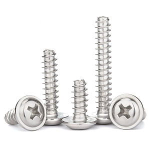 M1.7 M2 M2.2 M2.6 M3 M3.5 M4 304 Stainless Steel PWB Cross Pan Head With Washer Flat Tail Self Tapping Screws Round Head Phillips