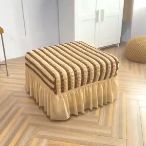 Ottoman Cover Footstool Cover Stretch Seersucker Slipcover Non Slip Elastic Protector Home
