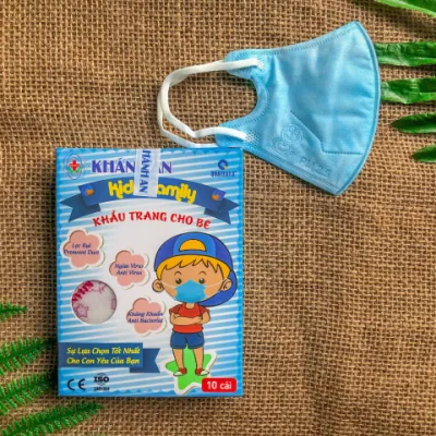 Combo 10 Hộp Hộp 10 cái Khẩu trang 3D cho bé 6 tháng đến 4 tuổi Khánh An 3 lớp kháng khuẩn màu xanh trắng