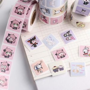 200pcs Sanrio Tape Sealing Stickers Creative Handbook Decoration Roll Pack Cartoon Cute Anime Kuromi