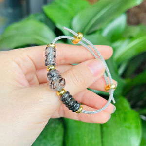 vòng tay lu thống thạch anh tóc đen tự nhiên vip mix đồng điếu và tì hưu thạch anh tóc đen vip vòng tay đá phong thuỷ hợp mệnh thuỷ mệnh mộc trang sức thiết kế đủ hoá đơn thẻ bảo hành