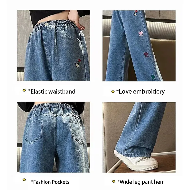 Girls Jeans for Kids Girl Pants Long Baggy High Waist Trouser