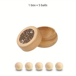 Wooden Aromatherapy Essential Oil Diffuser Set with Hollow-Carved Lid And Natural Wood Balls - Home And Car Fragrance Box for Long-Lasting Scent Release