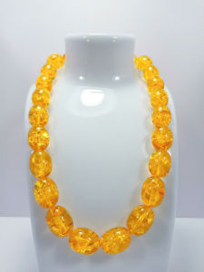 [ Woosilver ] Vòng Cổ Hổ Phách Hạt Tròn Dẹt Vàng Cam Trong Suốt Si Nhật