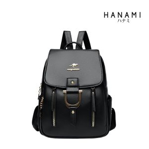 HANAMI Tas Ransel Simple Korean Elegant Elegan Kulit TA1145B5 Wanita Mini Style Hitam Backpack Harumi