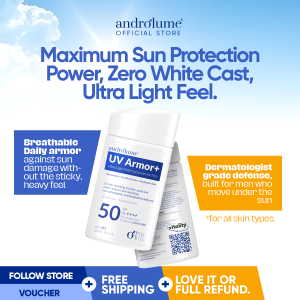 Androlume UV Armor+ Sunscreen for Men SPF 50 PA++++ Ultra Light Feel - Niacinamide Centella Asiatica Hyaluronic 60mL
