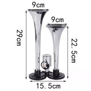 🔥ราคาเคลียร์สต๊อก🔥2pcs แตรลมไฟฟ้า12v แตรลมรถบรรทุก 30W 600db/300db ปากคู่ 2ปาก 12V (สีเงิน)เสียงดังสุดยอดแบนด้านล่างรถแตรอากาศชุ