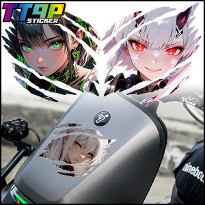 สติกเตอร์ไวนิลสะท้อนแสงสำหรับสกูตเตอร์มอเตอร์ไซค์อุปกรณ์ตกแต่งหมวกกันน็อกกล่องแฟร์ริงหน้ากรอบหน้าต่างรถตกแต่งรถยนต์ความงามของสาวอนิเมะ JDM