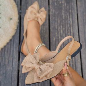 Free Shipping Bow-Knot Backless Sandals Summer New Style Pointed-Toe Fabric Upper Flat-Soled Sandals For Women In Stock