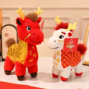DUENDE Good Luck 2026 Dragon Horse Plush Doll Mascot Dolls Cute Stuffed Horse Toy Stuffed Animal Fluffy Zodiac Pony Figurine Year of Horse