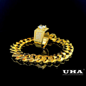 N99-L24K07 COMBO 1 Lắc 1 Nhẫn nam đính đá CZ cao cấp UHA