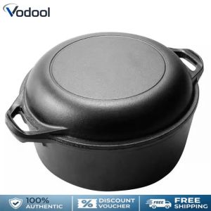 2 in 1 Iron Dutch Oven with Dual Handles Skillet Cookware Pan Set for Bread Frying Baking Camping BBQ