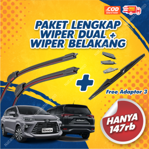 Paket Lengkap Wiper Dual Karet Depan dan Wiper Kaca Belakang Single Karet Avanza dan Xenia