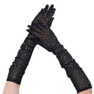 Women Bride Long Sleeve Gloves Nightclub Theme Party Gloves Dancing Party Full Finger Gloves Shinning Rhinestone Mitten