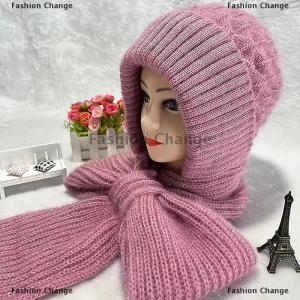 [COD] Fashion Change Fashion Winter Women Novelty Hat And Scarf In One Piece Knited Caps Warm Casual Hat Scarf Set Women Caps Warmer Cycling Hat