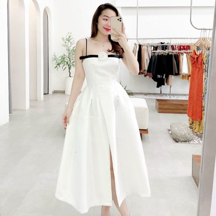 SALE] Đầm dự tiệc gấm hai dây sang chảnh Vavi Dress | Shopee Việt Nam