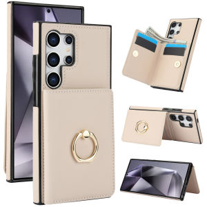 Card Case For Samsung With Ring Bracket Leather Case Mobile Phone Case Wallet Bag Case Cover With Card Holder Casing Cases Shell For Samsung Galaxy S24 Ultra S24 Plus S23 Ultra S3 FE S22 Ultra S22 Plus S21 FE S21 Ultra Note20 Ultra Cards Slot Case