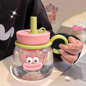 Kawaii Water Bottle With Tea Infuser Straw Handle 1000ml Large Cute Plastic Coffee Milk Tea Juice Sport Gym Travel Drink Bottle