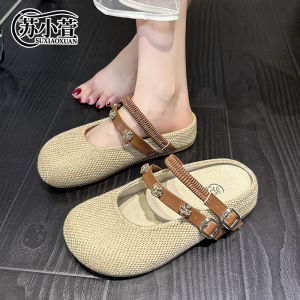 Free Shipping [3Cm Two-Way Wear Ice-Cool Linen Sandals] Summer Lazy Breathable Casual Shoes With Thick Soles For Added Height