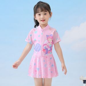 Váy bơi  váy đi biển màu hồng cho bé gái họa tiết nàng tiên cá siêu cute
