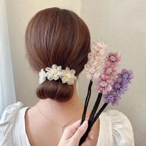 Women Accessories Lace Flower Coil Hair Device Ball Head Bud Plate Hair Curler Retro Pearl Hairpin Tool Flower Deft Bun Maker Tool To Twist A Bun Hair Female DIY Hairdressing Tool Bun Head Curling