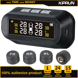 KIPRUN Tire Pressure Monitoring System TPMS With 4 Waterproof External Sensors Auto Pressure and Temperature Alarm Solar Power and Usb Chargable