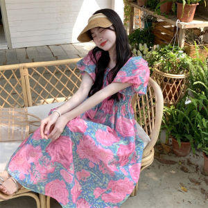 🌟CORE🌟dresses women new style 2025 French Style Square Neck Dress Women Bubble Sleeved Floral Long Dress Holiday Style Dress 2️⃣0️⃣2️⃣5️⃣