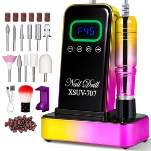 Máy mài móng không dây tốc độ 45.000 vòng/phút bộ dụng cụ mài móng điện có thể sạc lại dùng để đánh bóng và loại bỏ lớp gel acrylic bộ máy mài móng kèm đầu mài và đế máy mài móng điện cầm tay phù hợp cho các tiệm làm móng (màu đen).