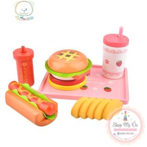 Set Đồ Ăn Nhanh Humberger dính nam châm | Đồ chơi gỗ cho bé