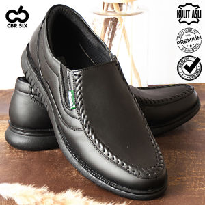 CBR SIX Sepatu kasual pria kulit sapi / Model slip-on Sol ringan / Hitam HLC 094