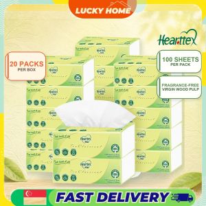 【Lucky Home】 【20Packs/Box】心相印Hearttex 3-Ply Facial Tissue 100 Sheets Soft Fragrance-Free Box Tissue Virgin Wood Pulp