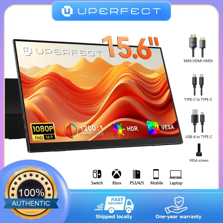 UPERFECT【Local delivery】 Portable Monitor - 15.6" 1080P Full HD LCD Display Second Screen For PC Phone Mac Pro with Vesa hole