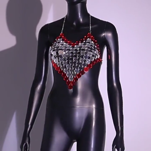 Womens Colorblock Kim Loại Sequins Halter Áo ngực Bikini Long Lanh chuỗi vòng cơ thể quyến rũ áo hai dây hở lưng Top Clubwear