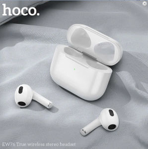 hoco. EW76 tai nghe không dây stereo   | Thiết kế trắng vỏ sạc đèn LED xanh không dây sử dụng hàng ngày.