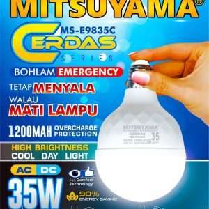 BOHLAM EMERGENCY LED 35WATT MITSUYAMA MS-E9835C CERDAS SERIES TETAP MENYALA WALAU MATI LAMPU