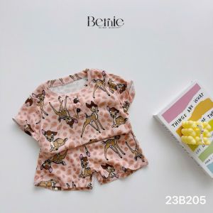 Set bộ cộc tay chất bo zip mặc nhà cho bé trai bé gái đính cúc nhiều họa tiết 1 đến 7t BERNIE 23B205