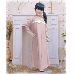 COD Baju Gamis Viral Anak Perempuan Maxi Rosilia Kids Model Polos Remaja Tanggung Lengan Panjang Bahan Moscrepe Mix Brokat Gamis Anak Viral 2026
