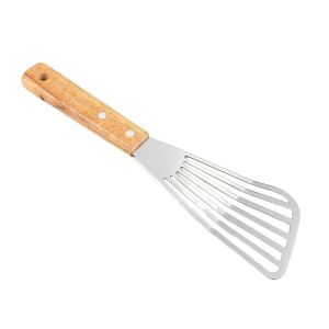 TIASTY Stainless Steel Fish Frying Shovel Fan-shaped Wooden Handle Flipping Frying Spatulas Versatile Anti Slip Slotted Fish Turner Household